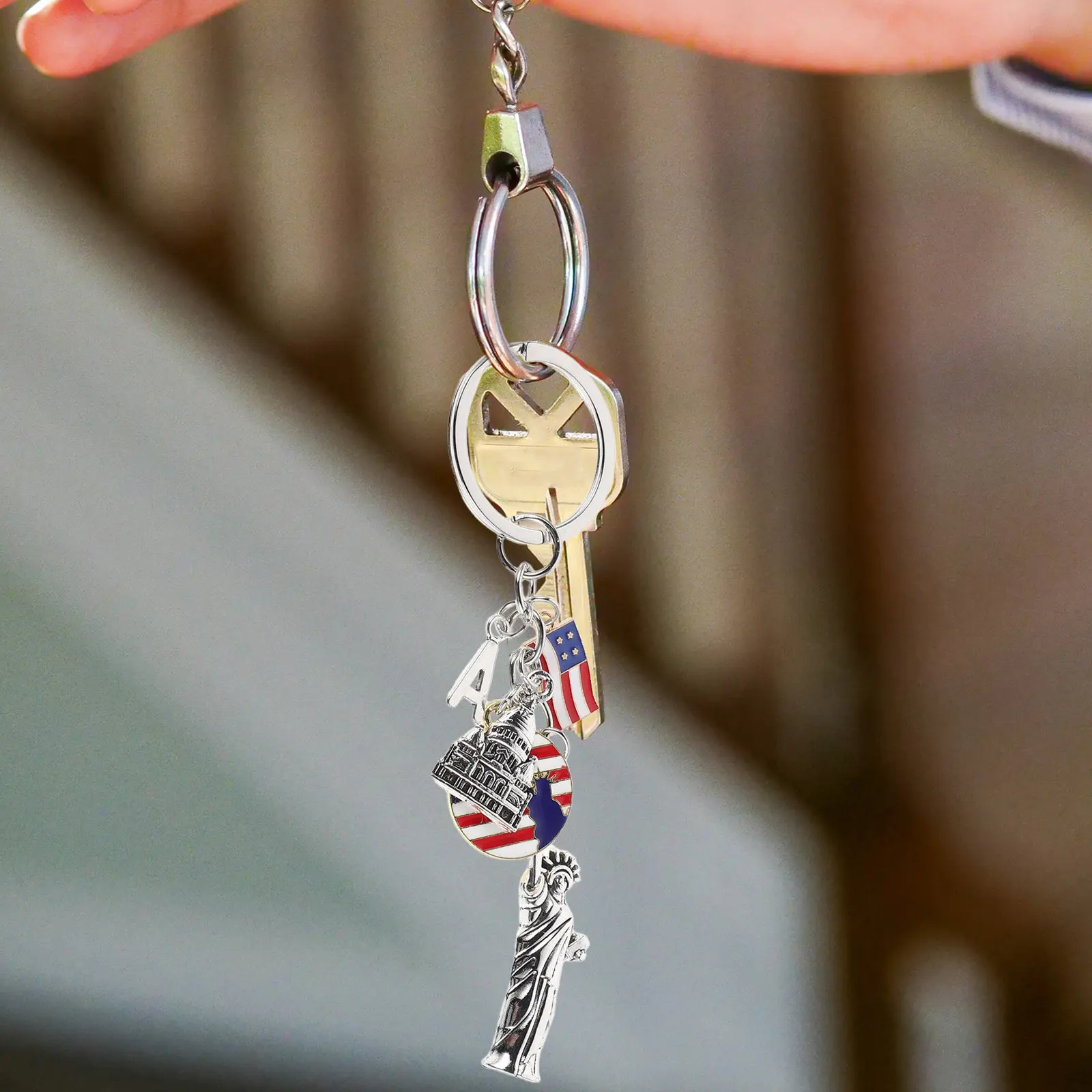 3Pcs Patriotic Us Keychain Metal Souvenir Mini Flag Liberty Statue Independence Day Gift Travel Key Souvenirs Keychain