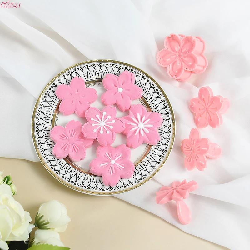 

5/8pcs Sakura Cookies Mold Flower Shape Cookie Cutters 3D Plastic Biscuit Mold Cookie Stamp DIY Floral Mold Fondant Baking Tool