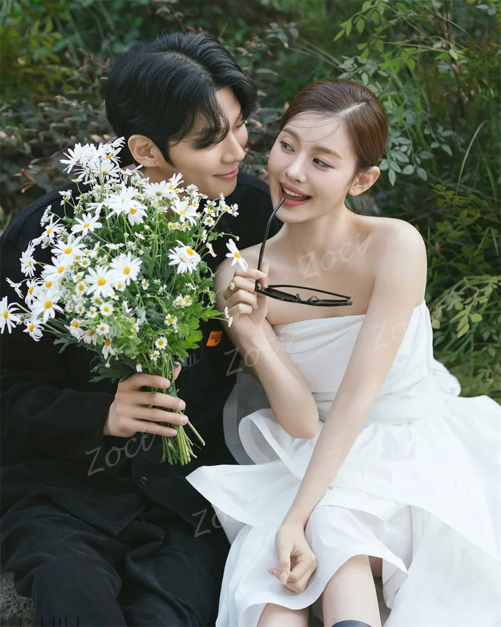 Zoci Modern Strapless Short Korea Wedding Dresses PhotoShoot High Low Ruffles Customized Bride Wedding Reception Party Dress