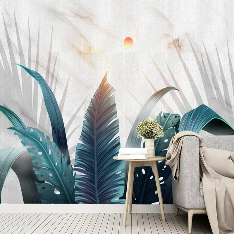 Custom Any Size Wallpaper Muralnordic Rainforest Marble Plant Leaves Sun Mural Paper Room Background Wall Decorative Covering 3D