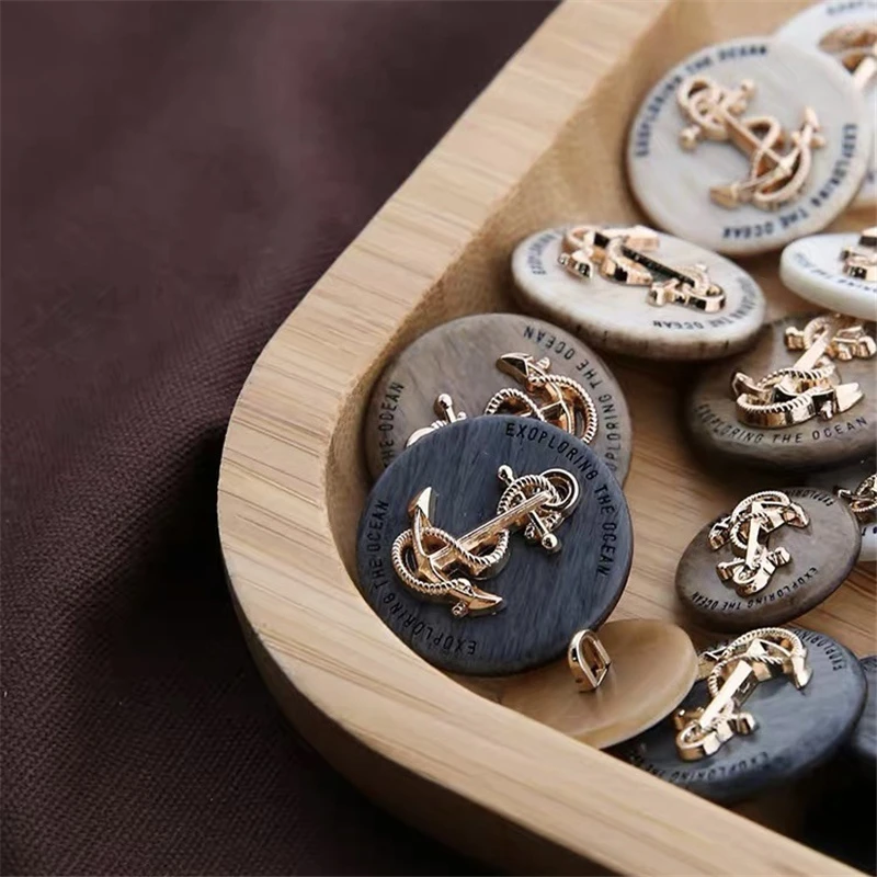 10pcs 20/25mm Anchor Design Resin Buttons Fashion DIY Clothing Accessories Black Buttons Vintage Anchor Pattern Clothing Buttons