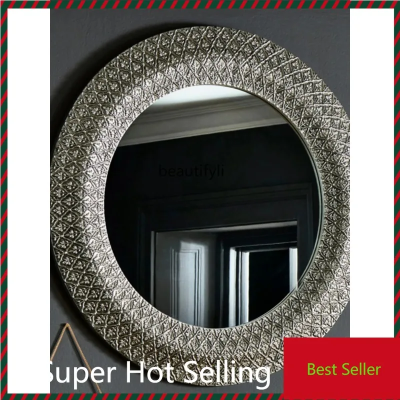 

f185 Retro Wall-Mounted Carved Decorative Mirror Fireplace Entrance Wall Hanging Cosmetic Mirror Bathroom Bathroom Mirror