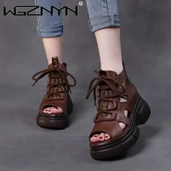 2025 Summer Outdoor Breathable Ladies Retro Sandals Platform High Top Luxury Design Fashion Laces Boots Open Toe Soft Sneaker
