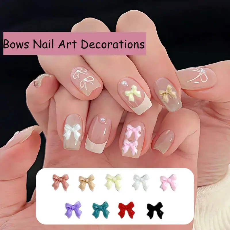 50Pcs 3D Resin Mini Solid Colors Bowknots Nail Art Decorations Minimalist Ribbon Bows Nail Charms Accessories DIY Nails Parts