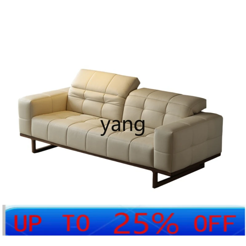 LMMblack walnut all-solid wood sofa Italian minimalist leather sofa first layer cowhide small apartment