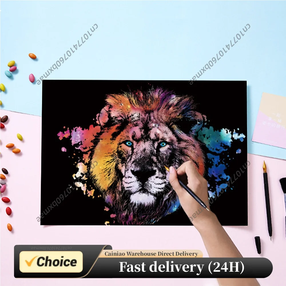 Animals Scratch Art for Teen & Adults with 3 Tools DIY Paint by Scratch 15.94x11.22 Inch Scratch Painting Kits DIY Art Craft Set