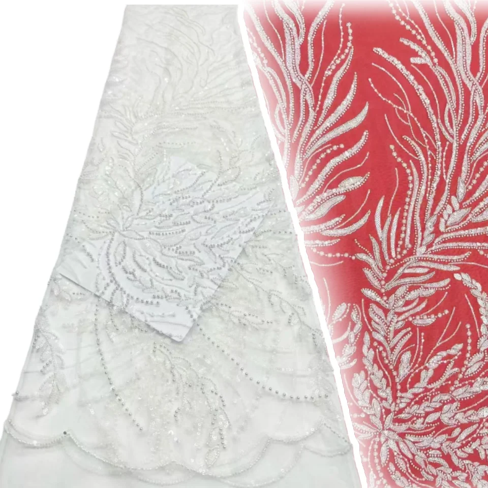 Afrykańska koronka z koralikami, cekinami, francuska siatka koronkowa, wysokiej jakości luksusowa tkanina do szycia DIY dla kobiet, suknie ślubne TP1683