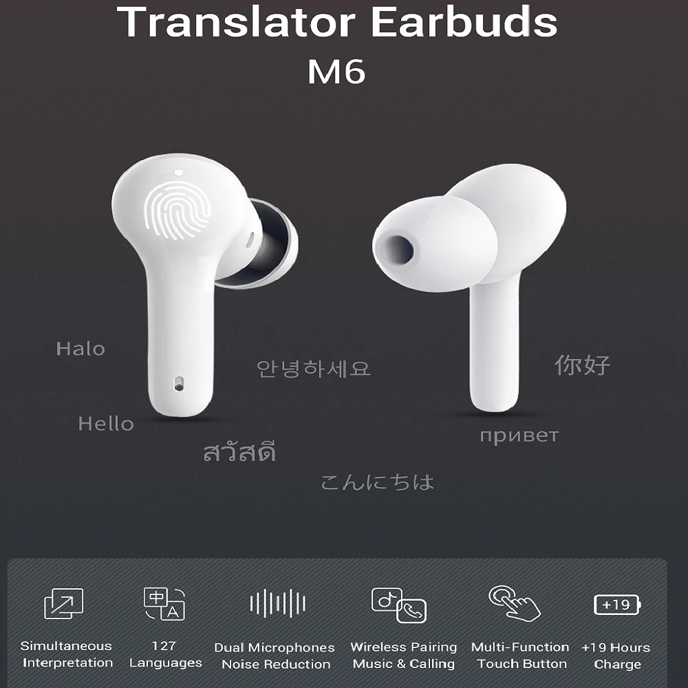 

M6 smart Bluetooth translation headset support 127 Languages Google Engine High Accuracy Noise Reduction Smart Translator Earbud