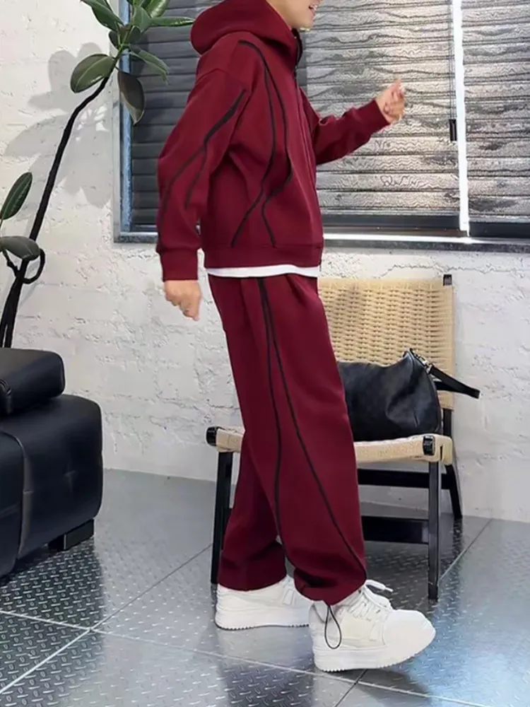 Outdoor Male Women Hooded Zipper Patchwork Running Set Sweatshirts Top Joggers Pants Two Piece Set Training Sportswear Loose Fit