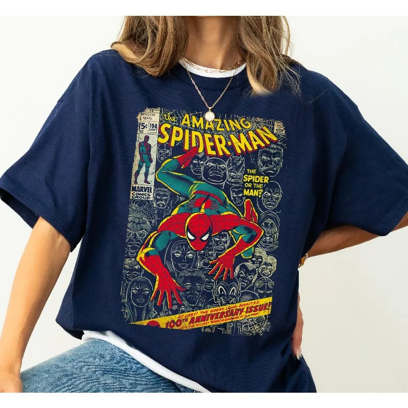 T-shirt con motivo anniversario Marvel Spider Man Comics, moda Four Seasons, maglietta unisex