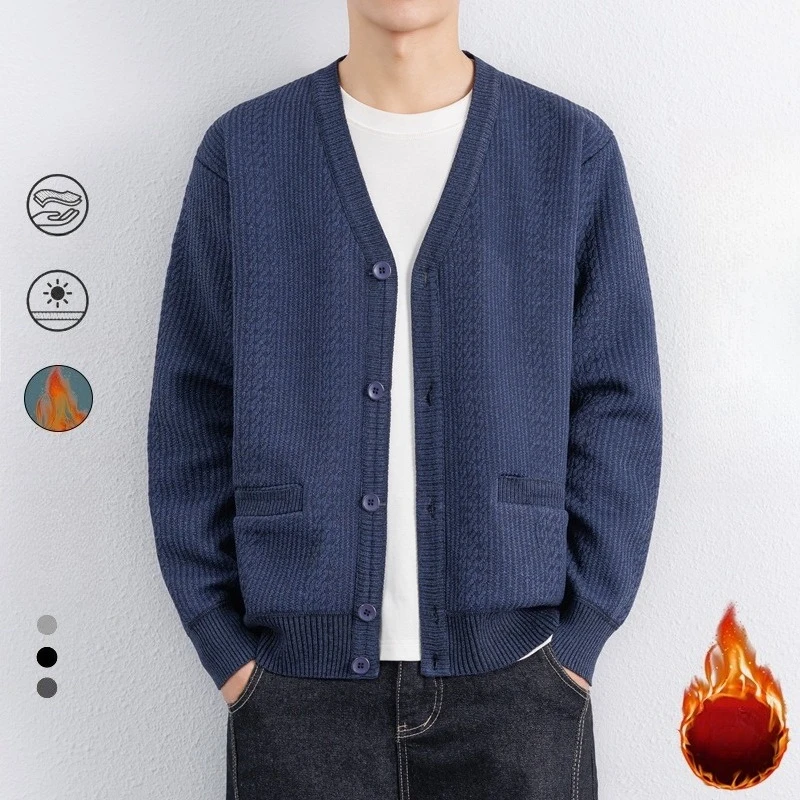 Outerwear & Base Layer Cardigan, Men's 2025 Winter Fleece-Lined, Soft V-Neck Design, 3 Colors​