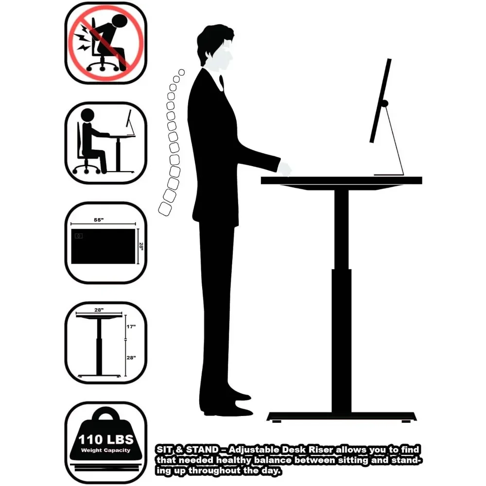 Escritorio de pie con altura eléctrica ajustable, ajuste de altura telescópico, mesa de oficina