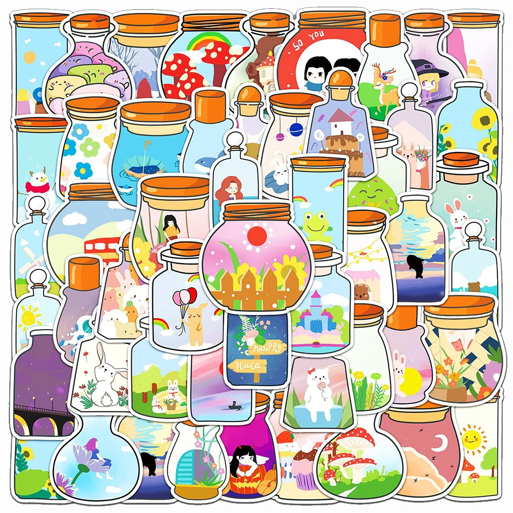 

10/30/50pcs Kawaii The World In a Bottle Animal Stickers Aesthetics Cartoon Decal Diary Scrapbooking Laptop Decorative Decal Toy