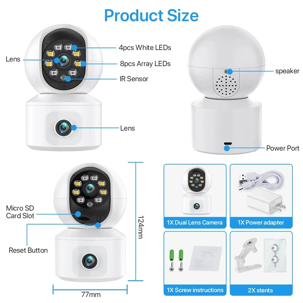iCsee APP Bluetooth Wireless 6MP  Dual Lens  PTZ IP Dome Camera AI Humanoid Detection Full Color Security CCTV Baby Monitor