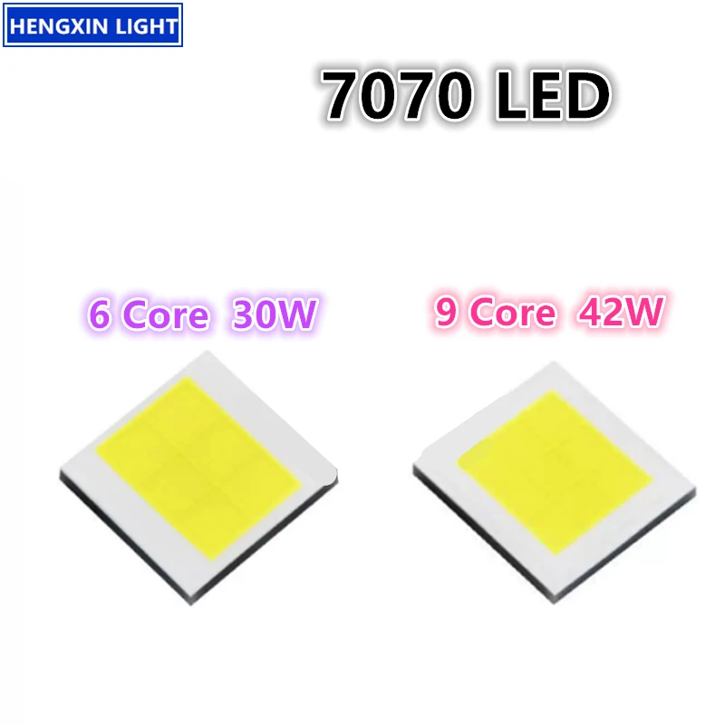 High Power 7070 Flat-panel LED, White Light 6000-7500K, 6Core 30W/9Core 42W 9-9.8V Car Lamp Beads