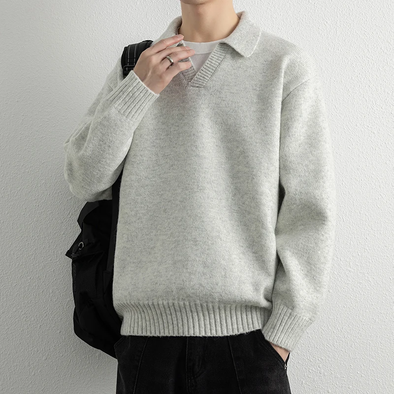 

Мужской вязаный свитер с V-образным вырезом, осенне-зимний, модный, повседневный, однотонный, высокого качества, простой, стильный, для молодежи и зрелых мужчин, трикотаж