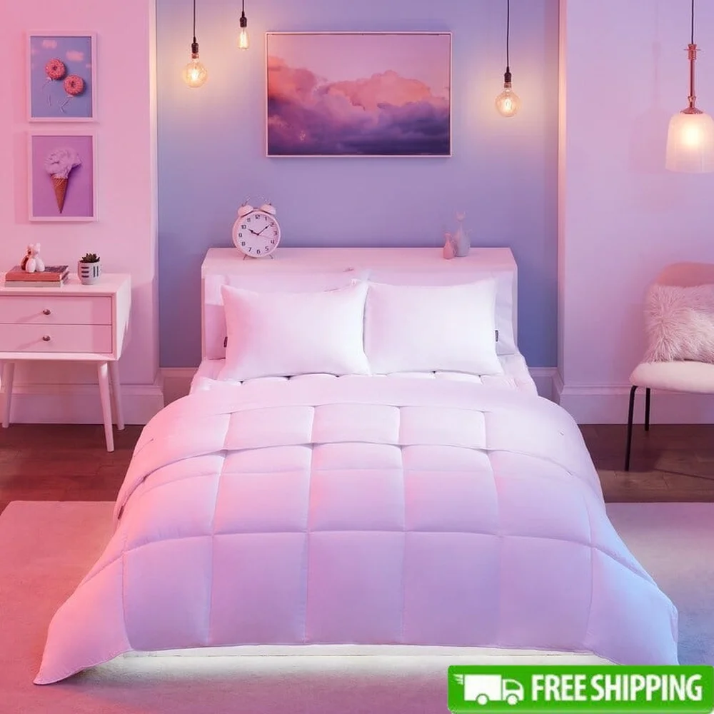 

Fluffy Down Alternative Comforter Hypoallergenic Antimicrobial Soft Polyester Full Queen Cozy Bedding Airy Warmth Reversible