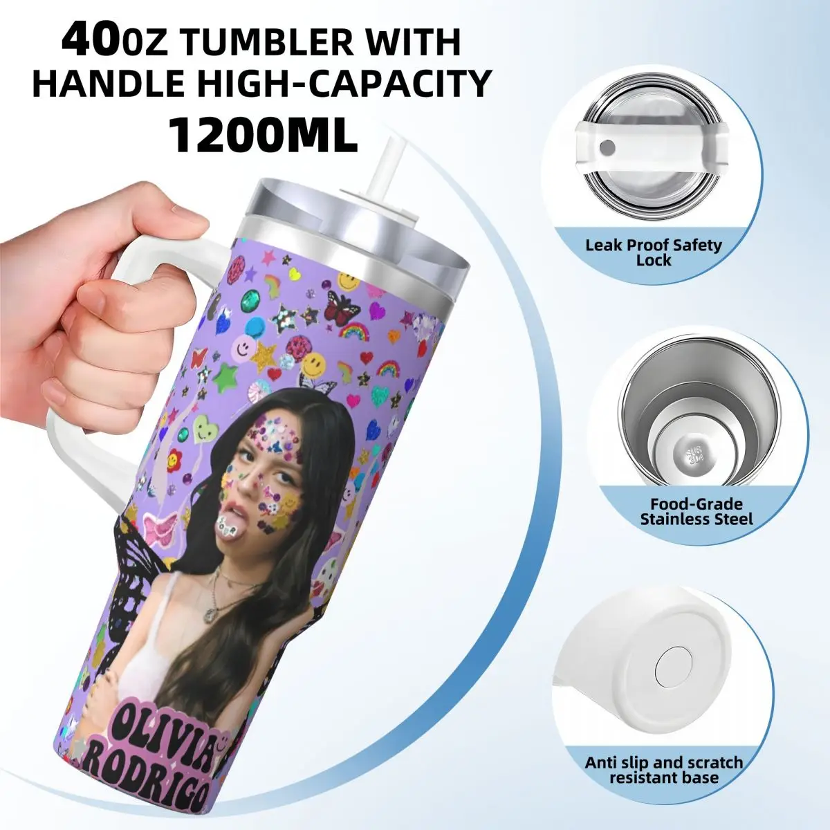 Music Olivia-Rodrigo SOUR Stainless Steel Tumbler  Large Thermal Mug Heat Preservation Cold and Hot Milk Tea Water Bottle