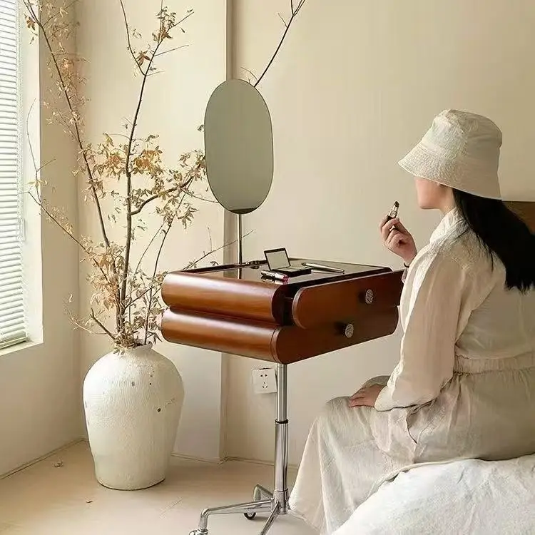 Nordic small retro dressing table removable lifting makeup table Bauhaus dressing table with makeup mirror integrated