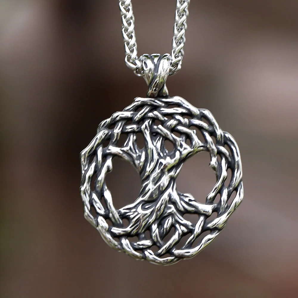 2024 Neue Vintage Edelstahl Lebensbaum Anhänger Halskette für Mädchen und Jungen Trendiger Wikinger-Schmuck Modisches Paar-Geschenk