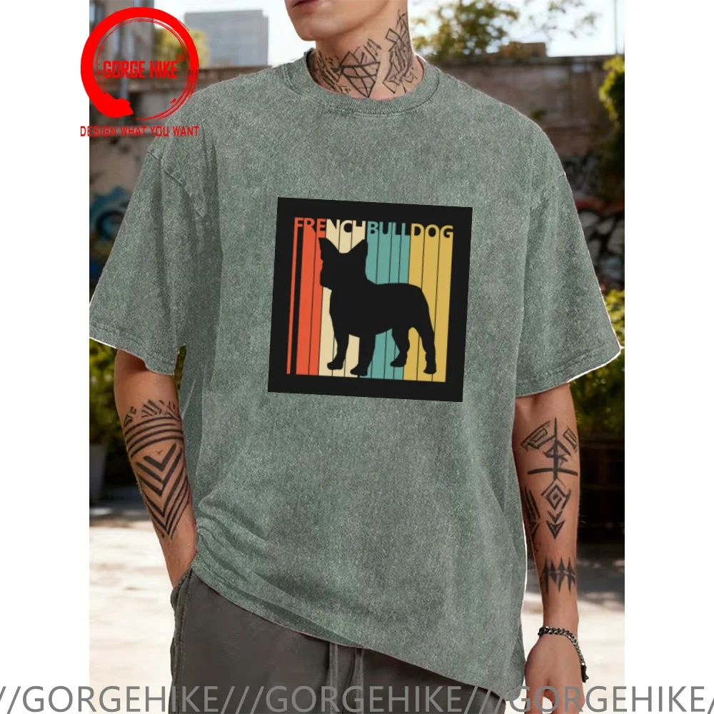 Vintage Washed Cotton T-Shirt Funny Designer Vintage 1970s French Bulldog Dog Owner Gift T Shirt Men Fashion Trendy Casual Cloth