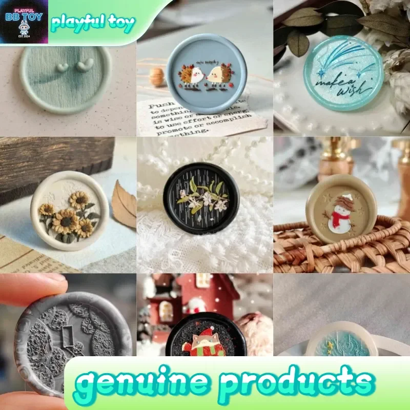 

2025 New Lacquer Seal Rose Sunflower Multi Layer Exquisite Gemstone Alien Relief Cat Cute Bronze Head Stamp Toy