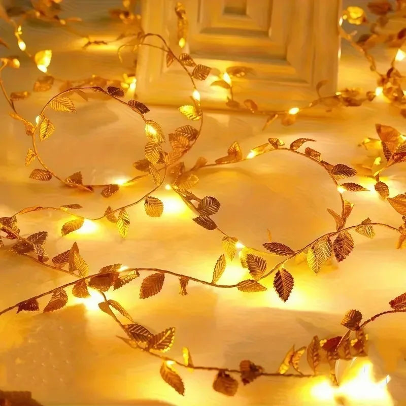 سلسلة أضواء على شكل أوراق خضراء تعمل بالبطارية، أضواء خرافية LED لتعليق زينة الزفاف وعيد الميلاد #5