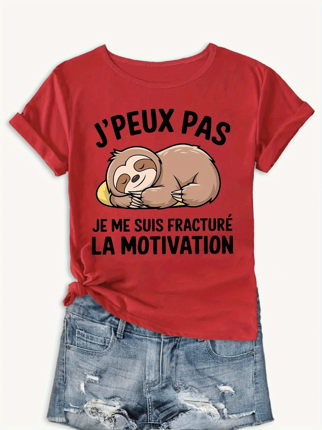 T-shirt paresseux T-shirt graphique paresseux de motivation française |   Slogan humoristique "Motivation à travers la fracture" Harajuku manches décontractées