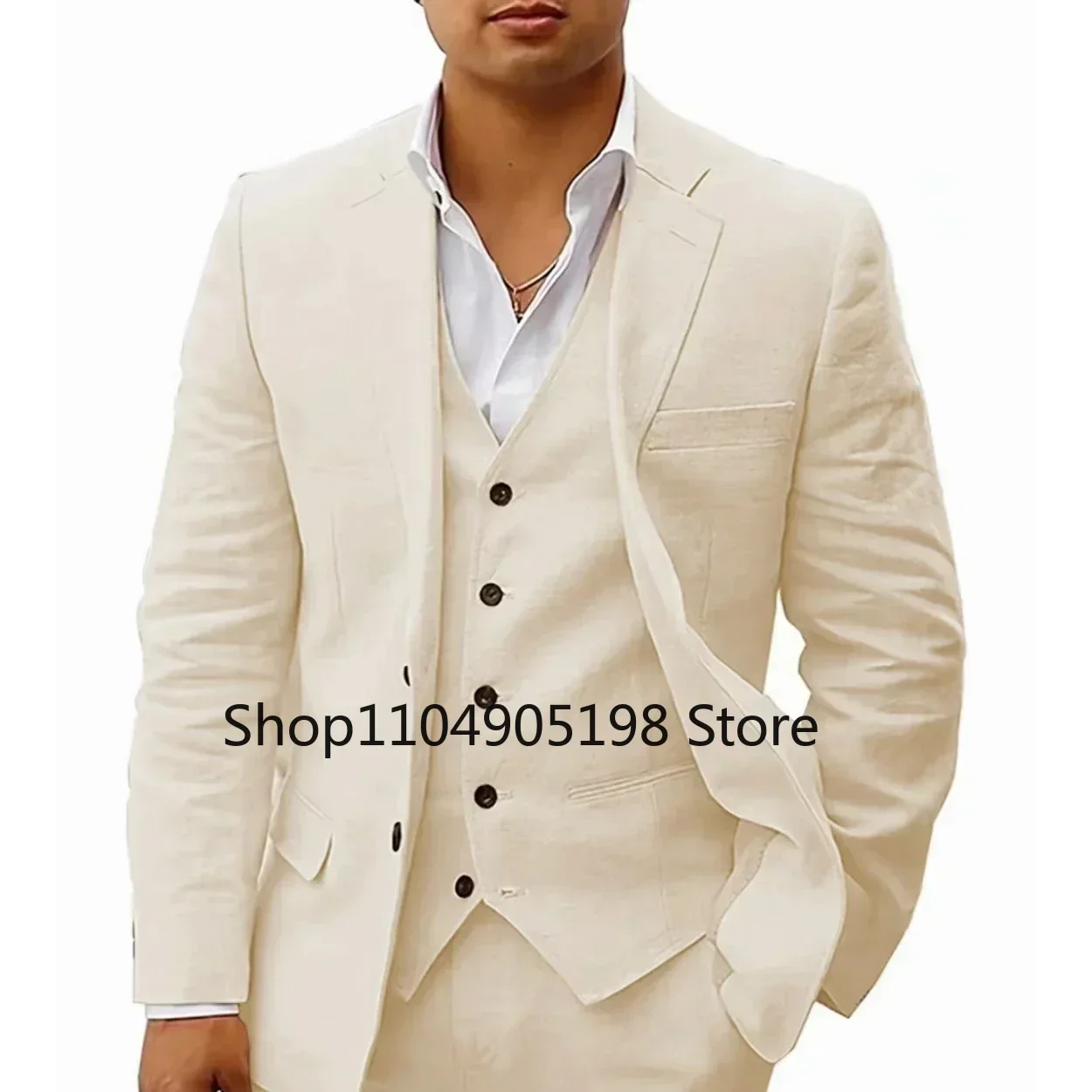 

Men's Casual Fitted Linen Suit Solid Color Formal Business Suits High-quality Wedding Art Full Men's Suits for Wedding Groomsmen