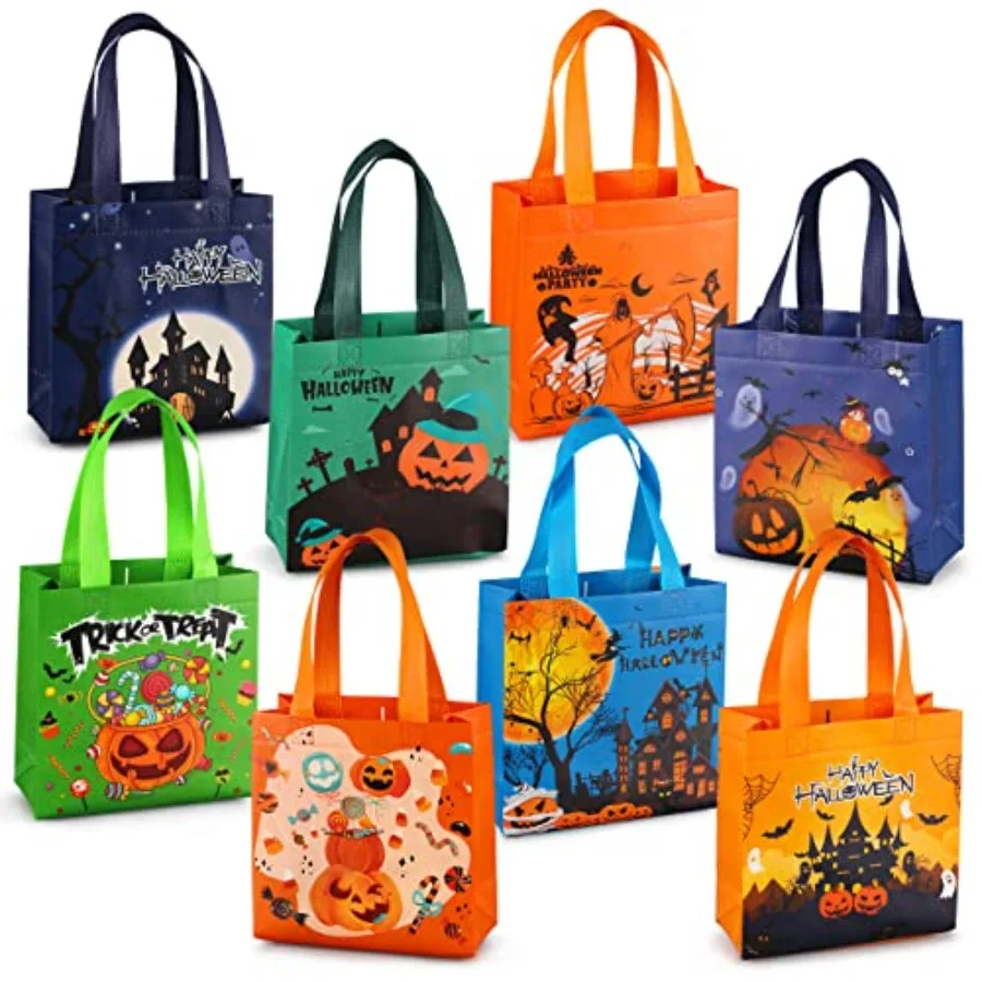Aviski - Juego de 8 Bolsas para Dulces de Halloween, Pequeñas, Multifuncionales, de Tela No Tejida, con Asas, para Envolver Regalos y Fiestas
