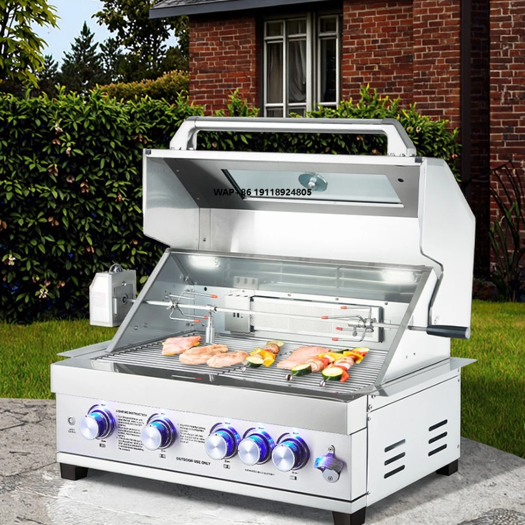 

BBQ Grill Dual Use for Desk and Embedded Smokeless Design Indoor Outdoor Use with Rotisserie Option Stainless Steel Construction