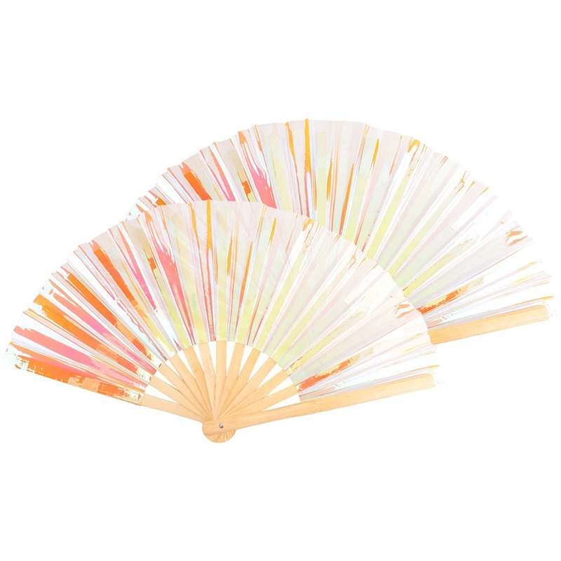 4Pcs Hand Fan Foldable Holographic Fan Bamboo Folding Hand Fan For Burlesque Music Festival Women Men Rainbow Pride