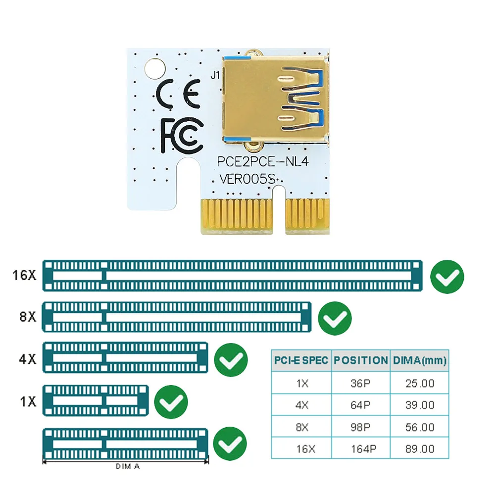 Piezas PCIE Riser para tarjeta de Video, Cable USB 3,0, adaptador de tarjeta elevadora PCI-E para minería, PCI Express X16, VER010X, 010, 010X, GPU, 6 uds.