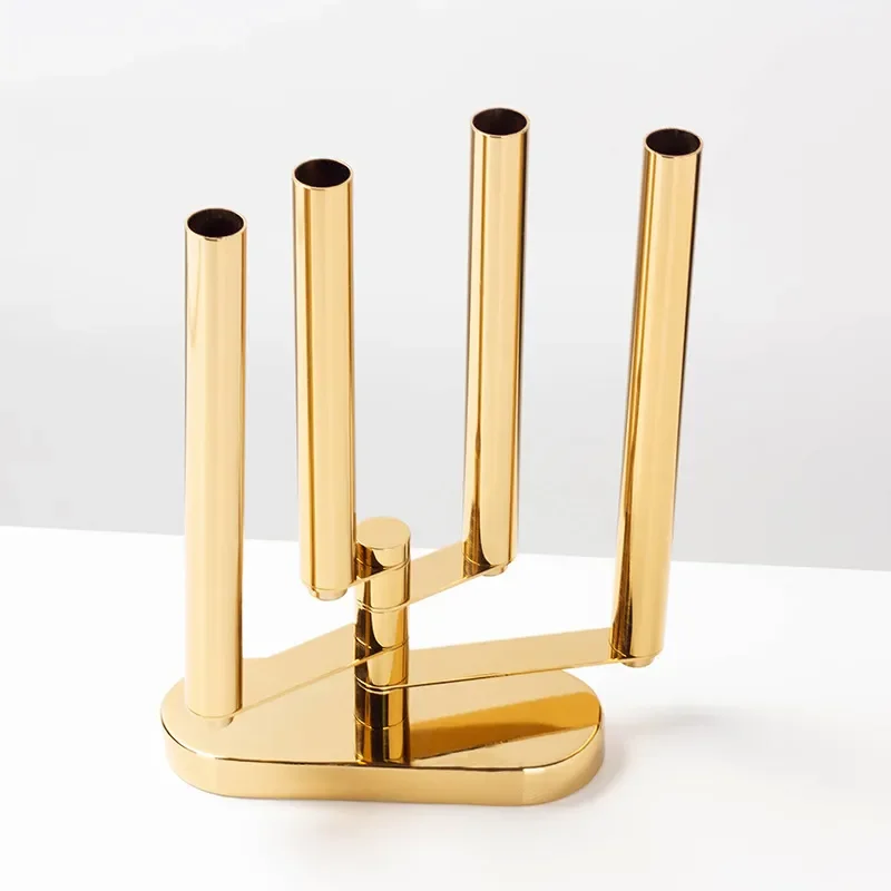 Modern Geometric Metal Candle Holder Rotating Luxury Table Centerpiece for Dining Room Entrance Decor Elegant Home Ornament