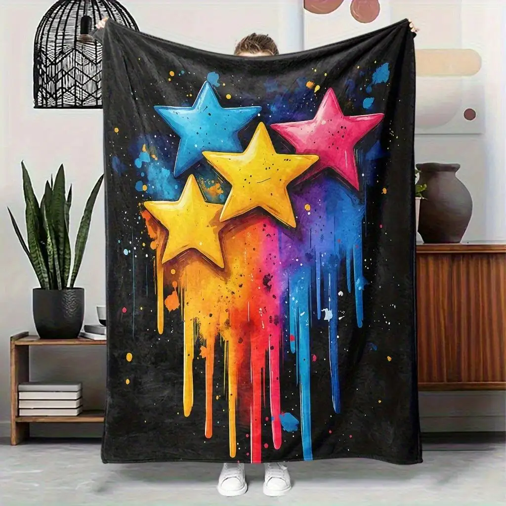 Doodle a five-pointed star Flannel printed blanket suitable for all seasons suitable for living room office sofa and travel