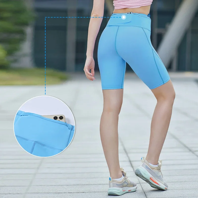 

New Women Yoga Short Pants Fitness Gym Pockets High Waist Training Running Workout Sportwear Puch Up Compression Cropped Shorts