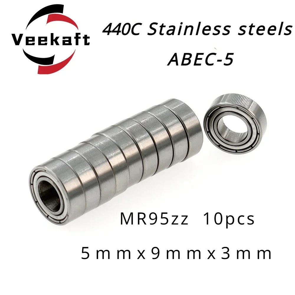 

Veekaft 440C Stainless Steel ABEC-5 MR95zz Miniature Deep Groove Ball Bearings 5mmx9mmx3mm 10pcs