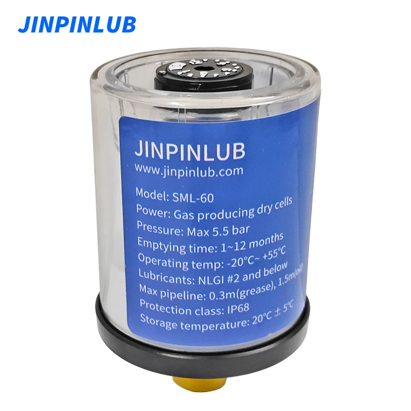 JINPINLUB SML60 60ml gas driven IP68 grade automatic single point lubricator with 1-12 months timer grease injector