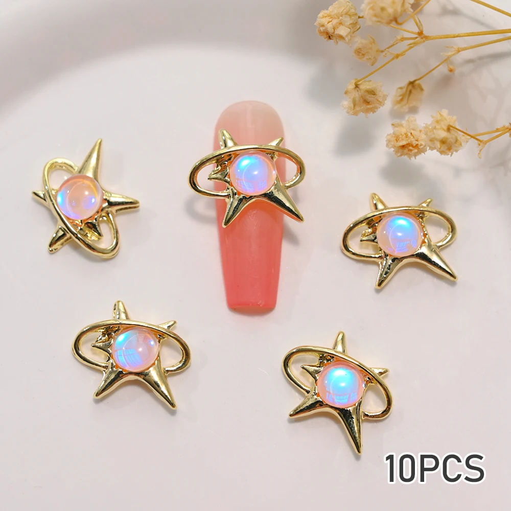 10Pcs Aurora Opal Rhinstone 3D Alloy Star Nail Charms Kawaii Star Butterfly Glitter Nail Art Decor DIY Japanese Manicure Jewelry