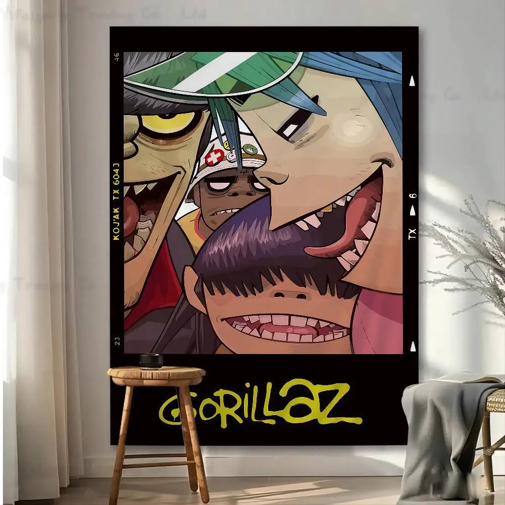 Tapiz de Anime Virtual Rock Band Gorillaz, decoración de pared de Buda indio, hojas colgantes de pared Hippie bohemio de brujería