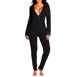 Sexy Pyjama Women Jumpsuit Suit Button-down Front Back Butt Open Ass Flap Jumpsuit Pajamas Loungewear Button Sleepwear Halloween