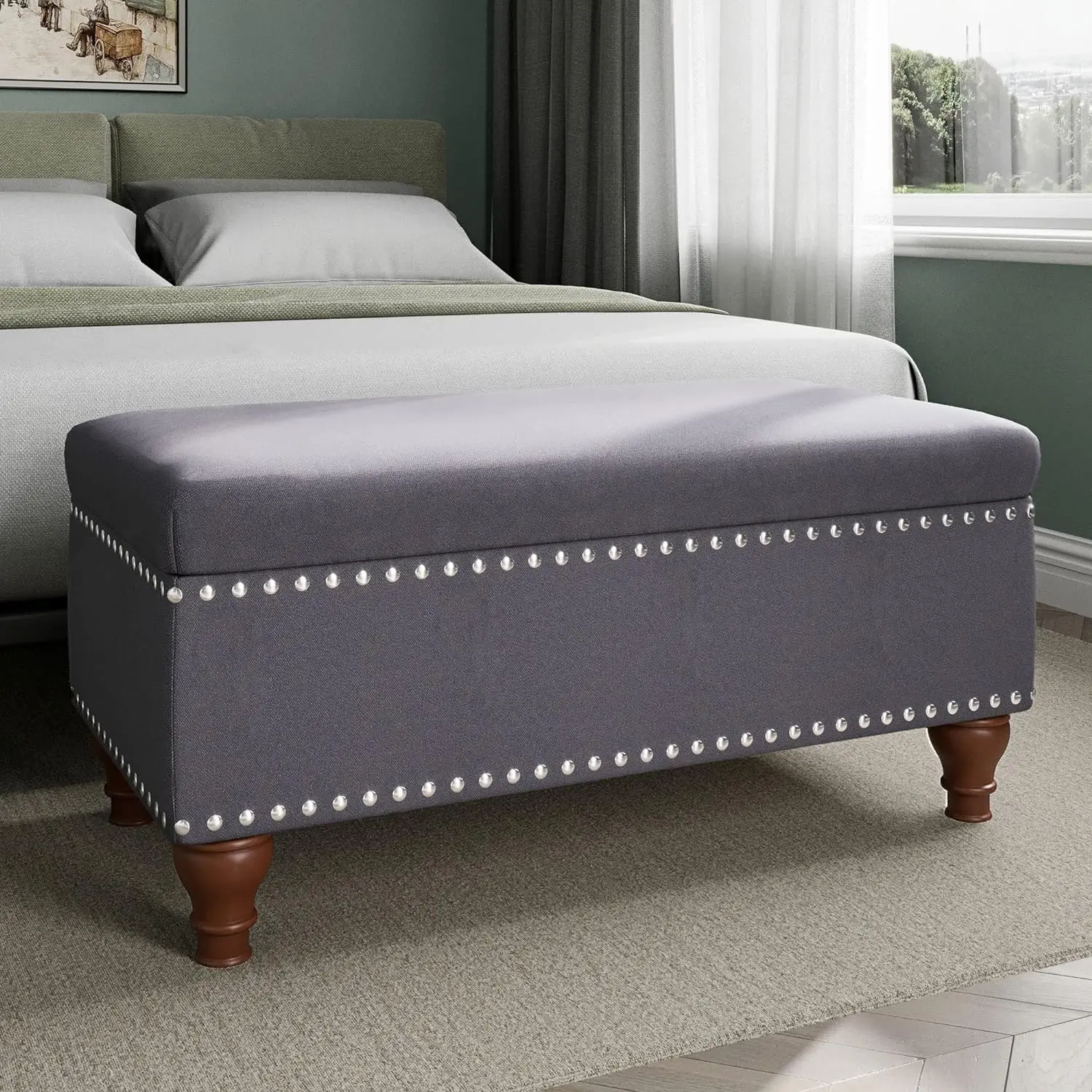 

Comfort Corner Nailhead Trim Ottoman Storage Bench Upholstered Accent Furniture for Living Room,Bedroom,Entryway with Bun Legs