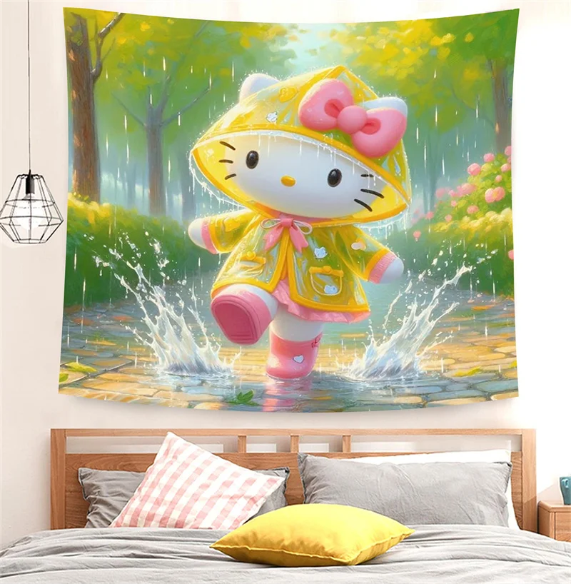 Tapestry Hello Kitty Cute Cartoon Background Girls Bedroom Wall Covering Tapestry Wall Cloth Home Decor