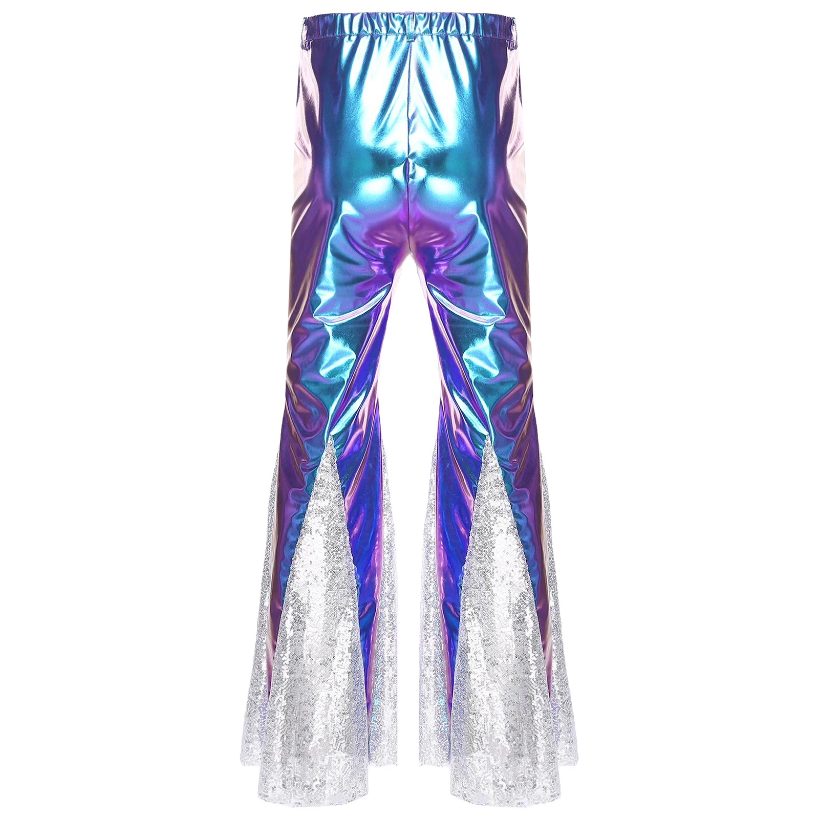 Men Shiny Metallic Flare Pants Sexy PU Leather Pants Vintage 70s Disco Pants Holographic Hippie Bell Bottom Trousers Clubwear - Image 5