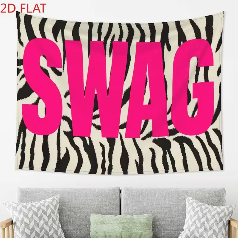 VIKAMA Swag Tapestry, Zebra Stripe Y2K Pink Wall Hanging Home Decor, Boho Hippie Bohemian Rooms Tapestry Decor