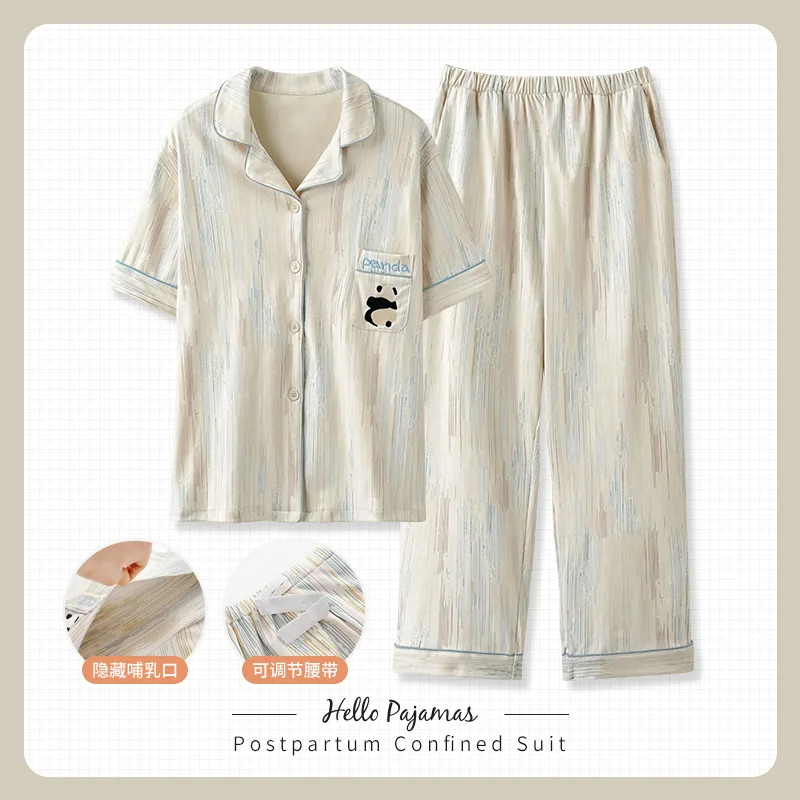 

Комплект летней пижамы для беременных больших размеров: тонкие шорты и футболка с коротким рукавом, милая ночная рубашка с мультяшным принтом для кормящих мам