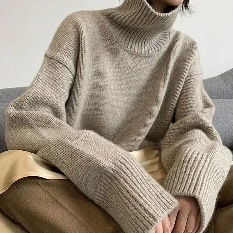 Autumn Winter Cashmere Sweater Tops Jumper Warm Thick Turtleneck Sweater Women Vinatge Casual Loose Pullover Truien Dames