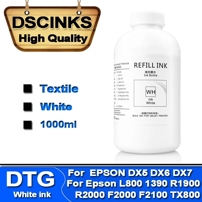 Bulk DTG Textile Ink 1000ml white ink For Epson Sure Color F2000 F2100 F2130 F2140 F2150 F2160 DX5 DX6 printer ciss & cartiridge