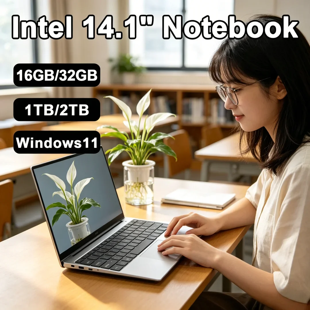 Nuevo Portátil Ultrafino de 14.1 Pulgadas 2026, Intel N95, Win11, DDR4, SSD de 2TB, Portátil Delgado para Negocios, Oficina, Estudiantes, 16GB/32GB RAM