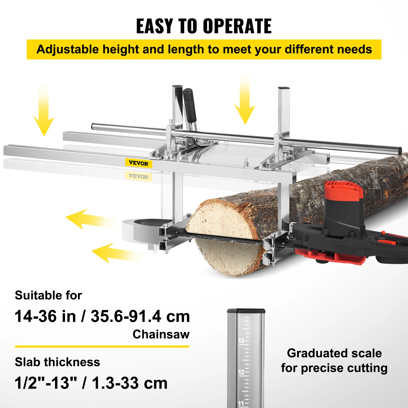 VEVOR Chainsaw Mill Planking Milling 24 36 48 Inci Panduan Batang Kayu Pemotongan Kayu Portabel Penggergajian Aluminium Rantai Baja Saw Mill